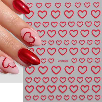 8pcs/set Mini Red Heart Valentines Nail Stickers Irregular Love Stripe Gold/Silver Nail Decals Sliders Laser Shiny Manicure Acce