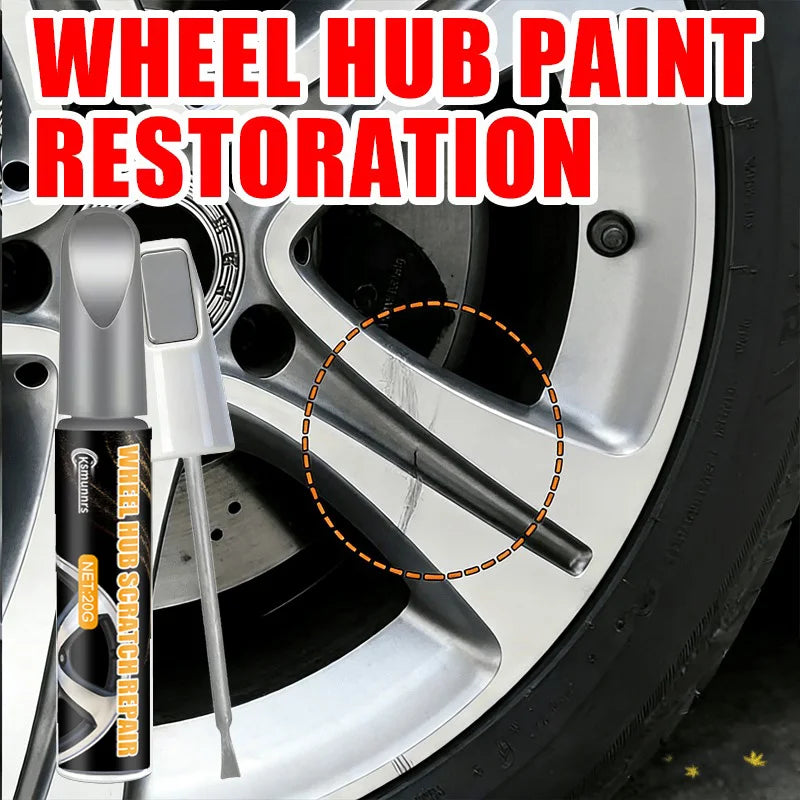 Automotive Silvery Alloy Rim Touch-Up Paint Pen, Wheel Curb Scratch and Impact Damage Repair, Dual-Tip Brush Head for Precise Re