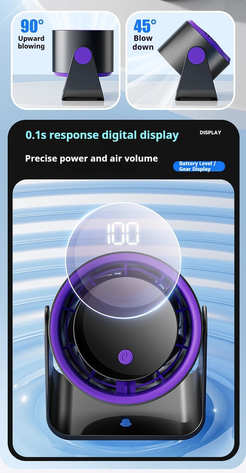 Desktop Fan Low-noise and Silent 100-speed Adjustable LED Display, Large-capacity Mini Desktop Wall-mounted Fan 1800mah