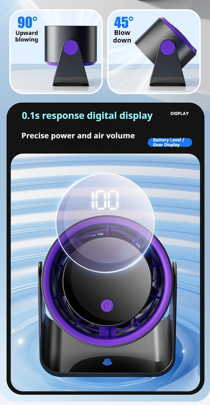 Desktop Fan Low-noise and Silent 100-speed Adjustable LED Display, Large-capacity Mini Desktop Wall-mounted Fan 1800mah