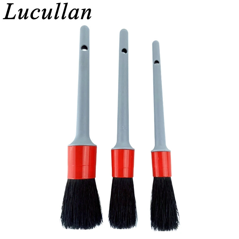 Lucullan Super Soft Synthetic Bristle Detailing Brushes Set PP Handle For Wheels,Tires, Engine Bay, Leather Seats, Door Panels