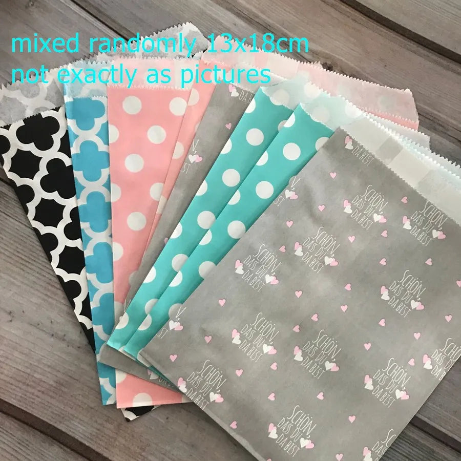 50 Pcs Red Blue Green Thank You Kraft Paper Bags Cute  Happy Birthday Gift Pouch Retro Party Favor Bag Candy Cookie Supplies
