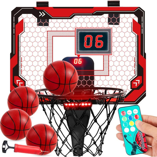 JOYFY Mini Indoor Basketball Hoop Light Up Over The Door Basketball Hoop for Kids Bedroom Basketball Birthday Chirstmas Gifts