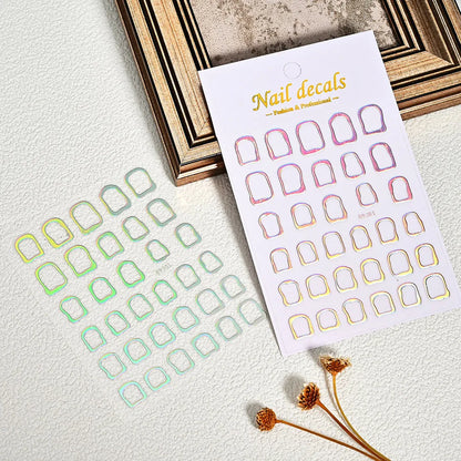 1Pc 3D Gold Hollow Irregular Geometric Nail Stickers Holo Metal Frame Gold/Silver Decals Square Self Adhesive Sliders Nail Deco