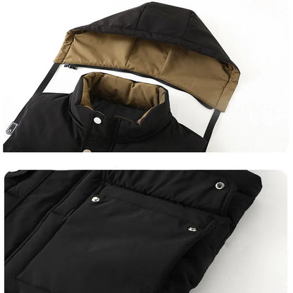 2024 Autumn Winter Men Thicken Cotton Waistcoat Sleeveless Vests Jackets Warm Detachable Hat Outerwear Male Zipper Hooded Coats