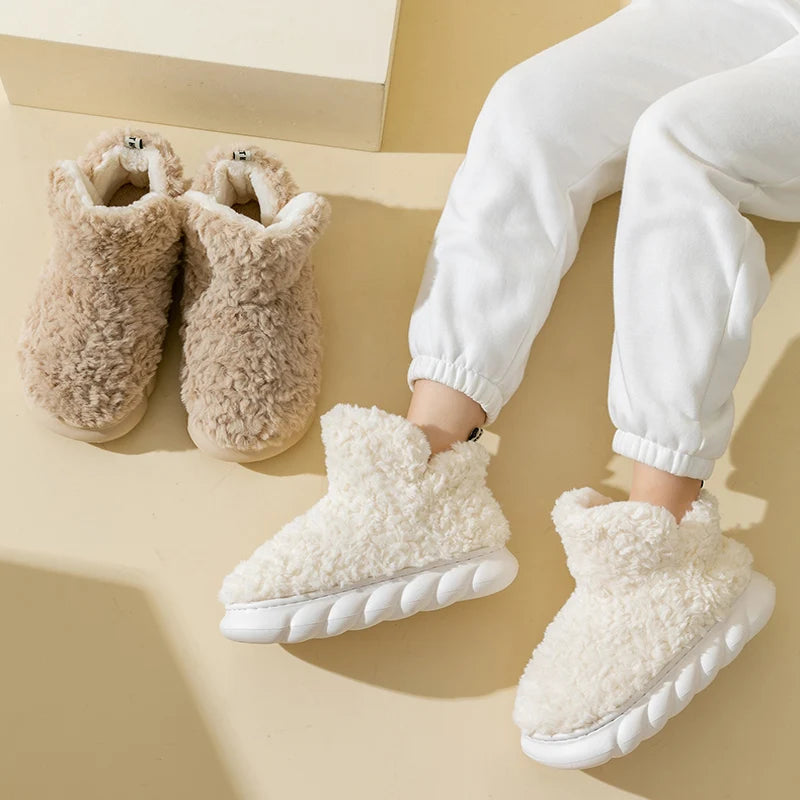Winter Warm Shoes for Woman Men Indoor Slippers Soft Plush Couples Home Floor Snow Boots Anti-slip Female House Footwear