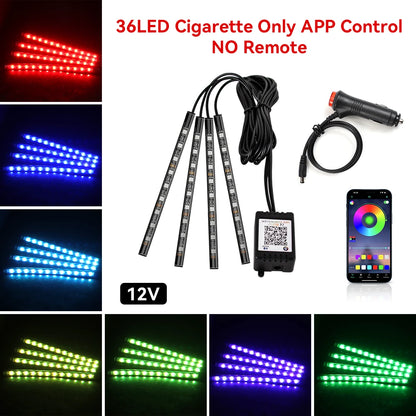 Car Interior Light Ambient Light with USB Cigarette Decorative Lamps RGB Car Footwell Light with Remote/Voice Control