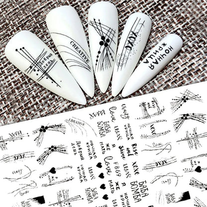 Black and White Love Flowers Line Art 3D Stickers Nail Decals Nail Art Accessories Butterfly Rose Nail Stickers Nail Sliders