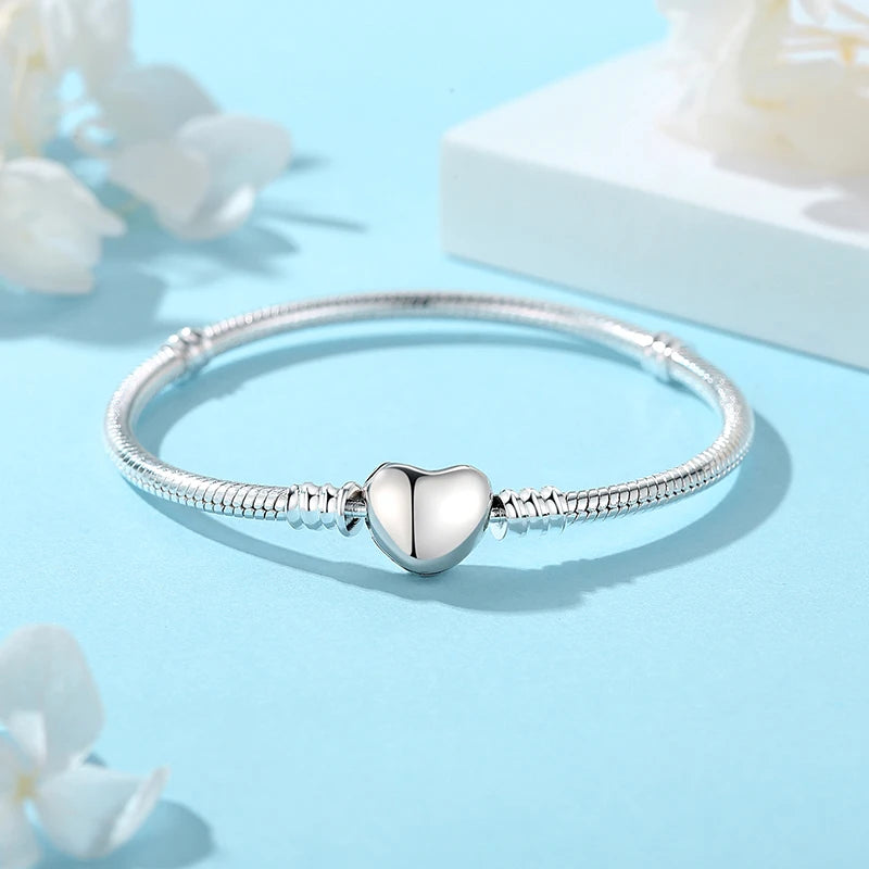 Original 925 Sterling Silver Bracelets Love Heart Moon Flower Butterfly Pave CZ Bracelets For Women DIY Jewelry Party Gift