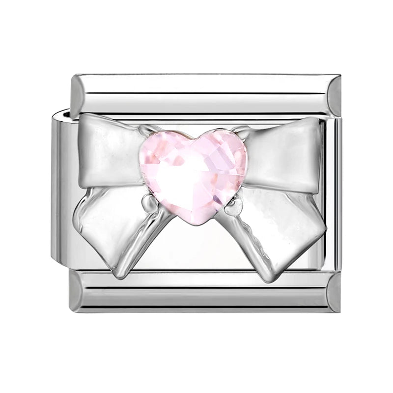 Zircon Star Heart Bow Moon Cherry Moon Italian Charm Links Fit 9mm Stainless Steel Bracelet Women Jewelry DIY Making Gifts