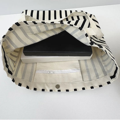 Striped Canvas Bag Beach Handbag Fashionable Women's Canvas Summer Large Capacity Shoulder Bag