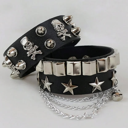Vintage Leather Bracelets Punk Row Cuspidal Spikes Rivet Stud Wide Cuff PU Leather Punk Gothic Rock Unisex goth accessories