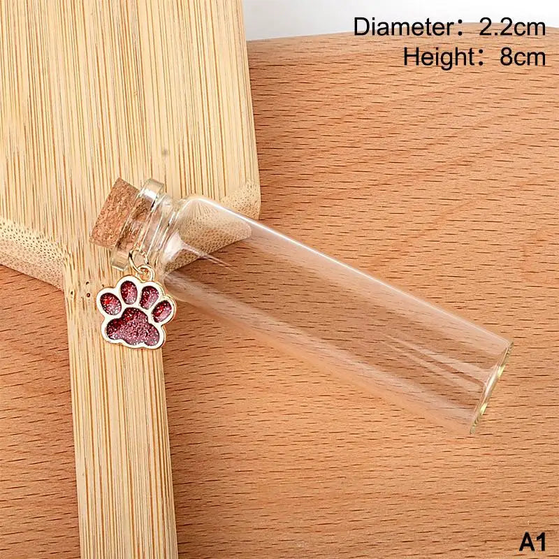 Pet Fur Keepsake Clear Glass Bottle Sealed Cork Stopper Glitter Paw Pendant for Dog Cat Loss Memorial Gift
