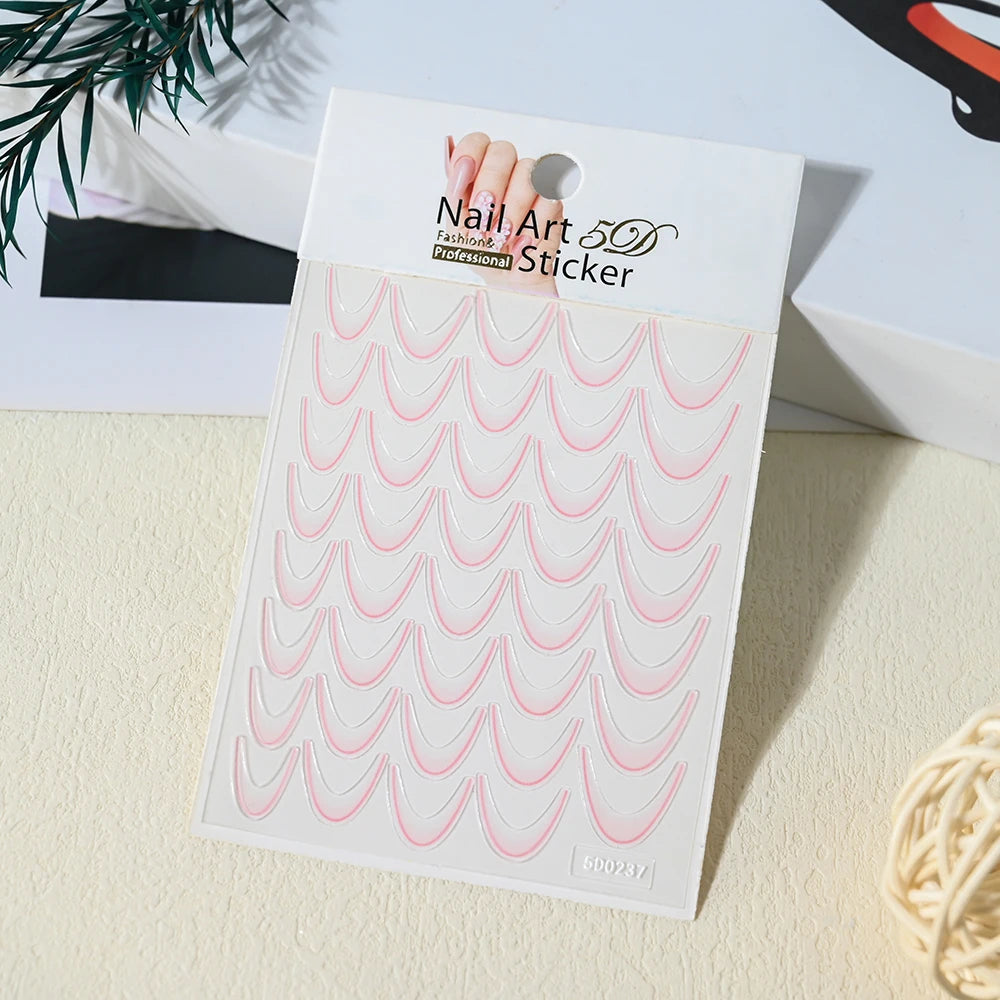1pcs Gold Glitter French Design Nail Stickers White Silver Curve Lines Stripe Wave Nail Decals Slider Reflective Manicure Wraps