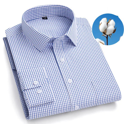 Men's Long Sleeve Shirt High-quality Fashion Casual Print Plaid Stripe Single Pocket Fit Business Formal Office Four Season Top