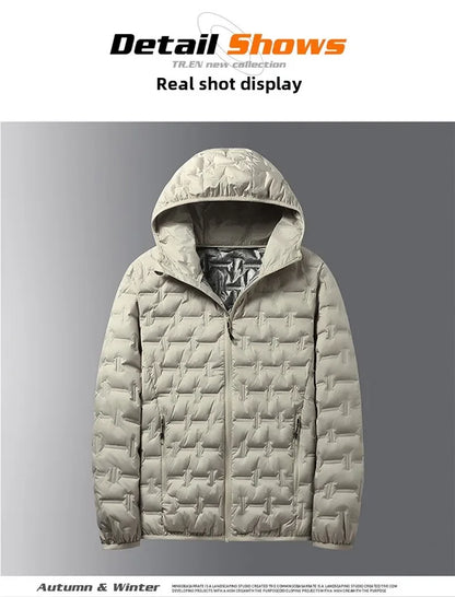 Winter white down jacket men's graphene self heating windproof pleated hooded down jacket casual warm down jacket men's coat