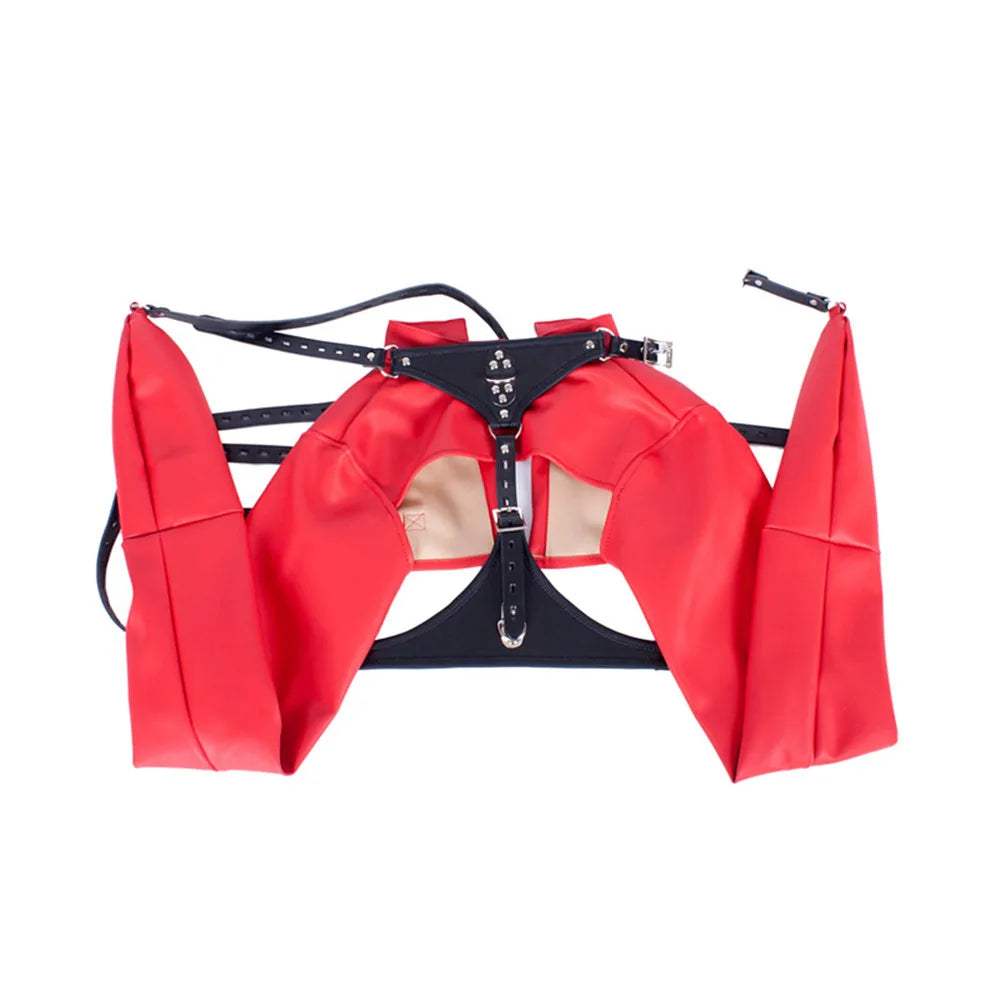 Black Leather Exposed Nipples Bra Arm Restraints Sleeve Adult SM Training Toys Bdsm Collar Body Harness Bondage Straight Jacket