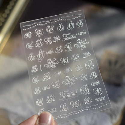 1pcs Black White English Letter Nail Stickers 5D Gothic Words Roman Alphabet Character Nail Decal Self Adhesive Letters Nail Dec