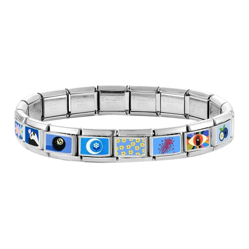 Fashion Blue NO.8 Ball Panda Elephant Cat Flower Italian Charms Fit 9mm Stainless Steel Women Fashion Bracelet DIY Jewelry Gifts
