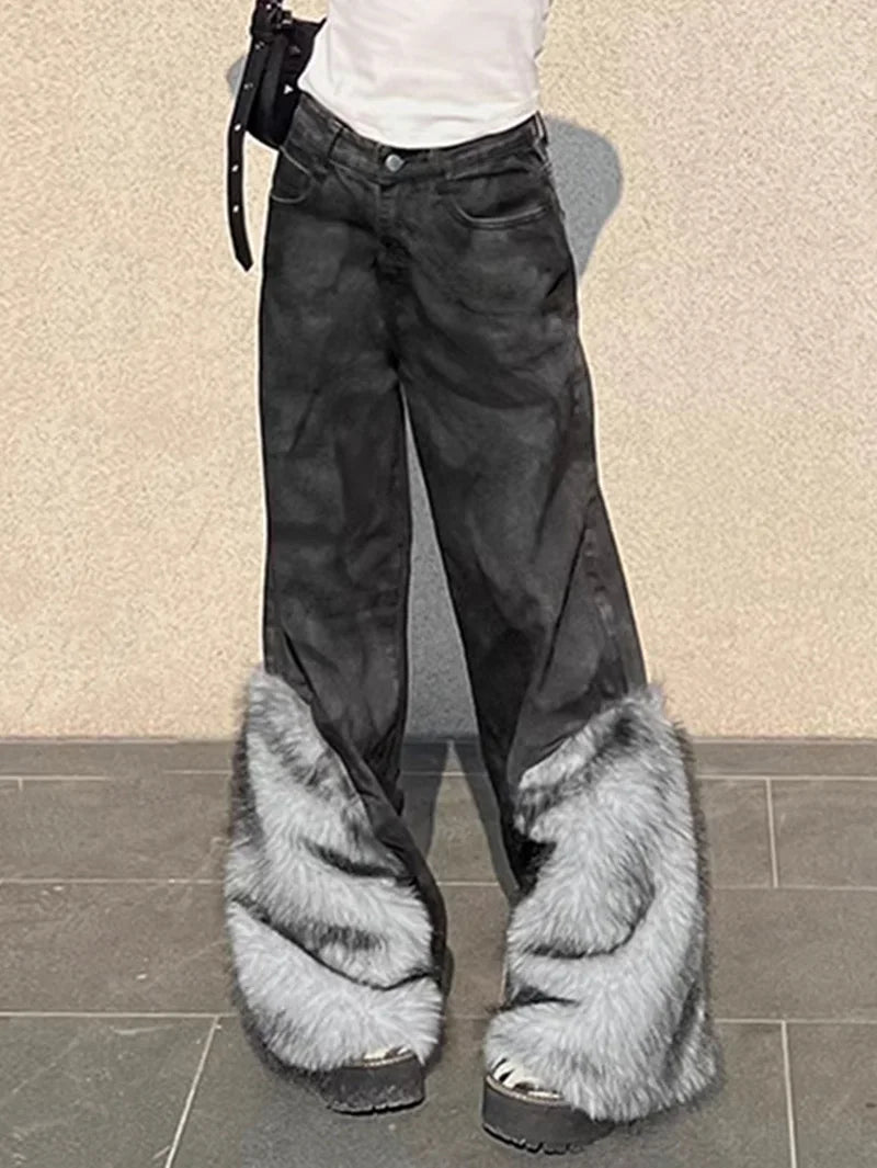2025 Autumn Winter Women's Denim Pants Dark Academia Flared Jean Bell Bottom Designer Cyber Punk Japanese Y2k 2000s Goblin Core