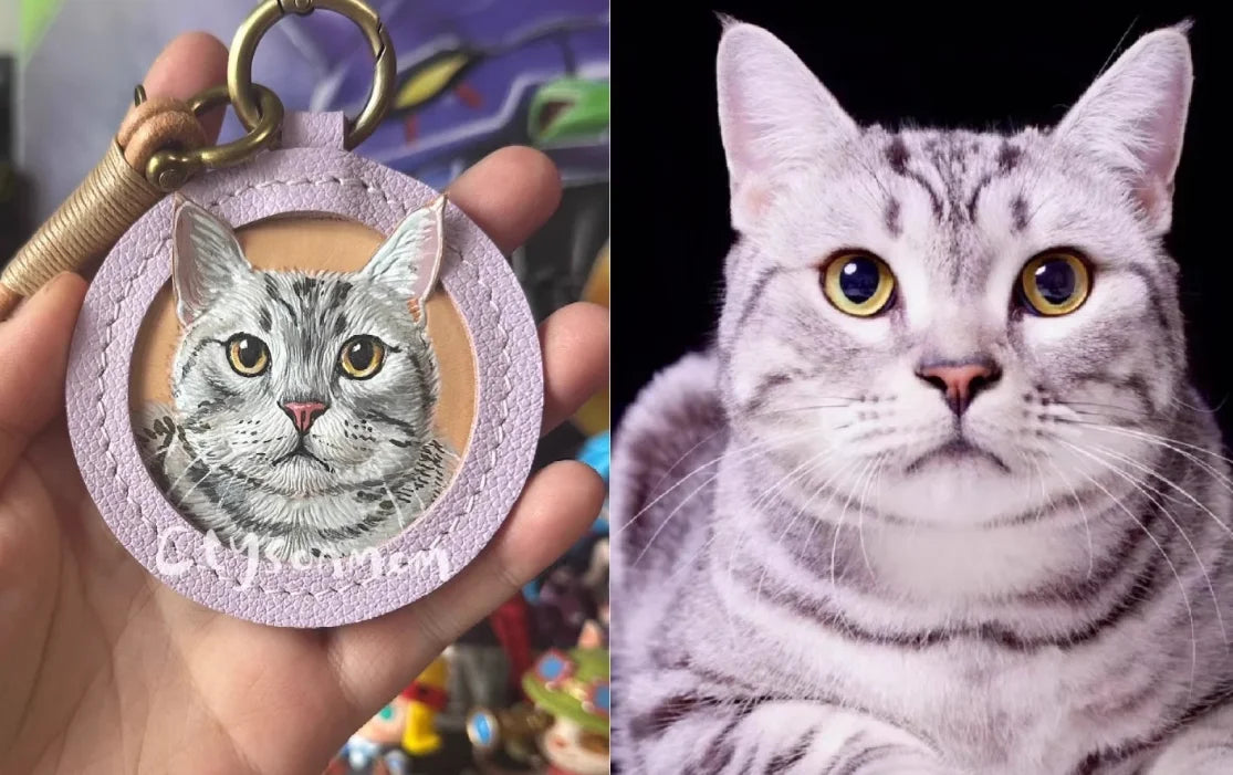 Pet Souvenirs Pet Nameplate Souvenirs Leather Carving Pet Pictures Customized Car Dog Cat Portrait 3D Image