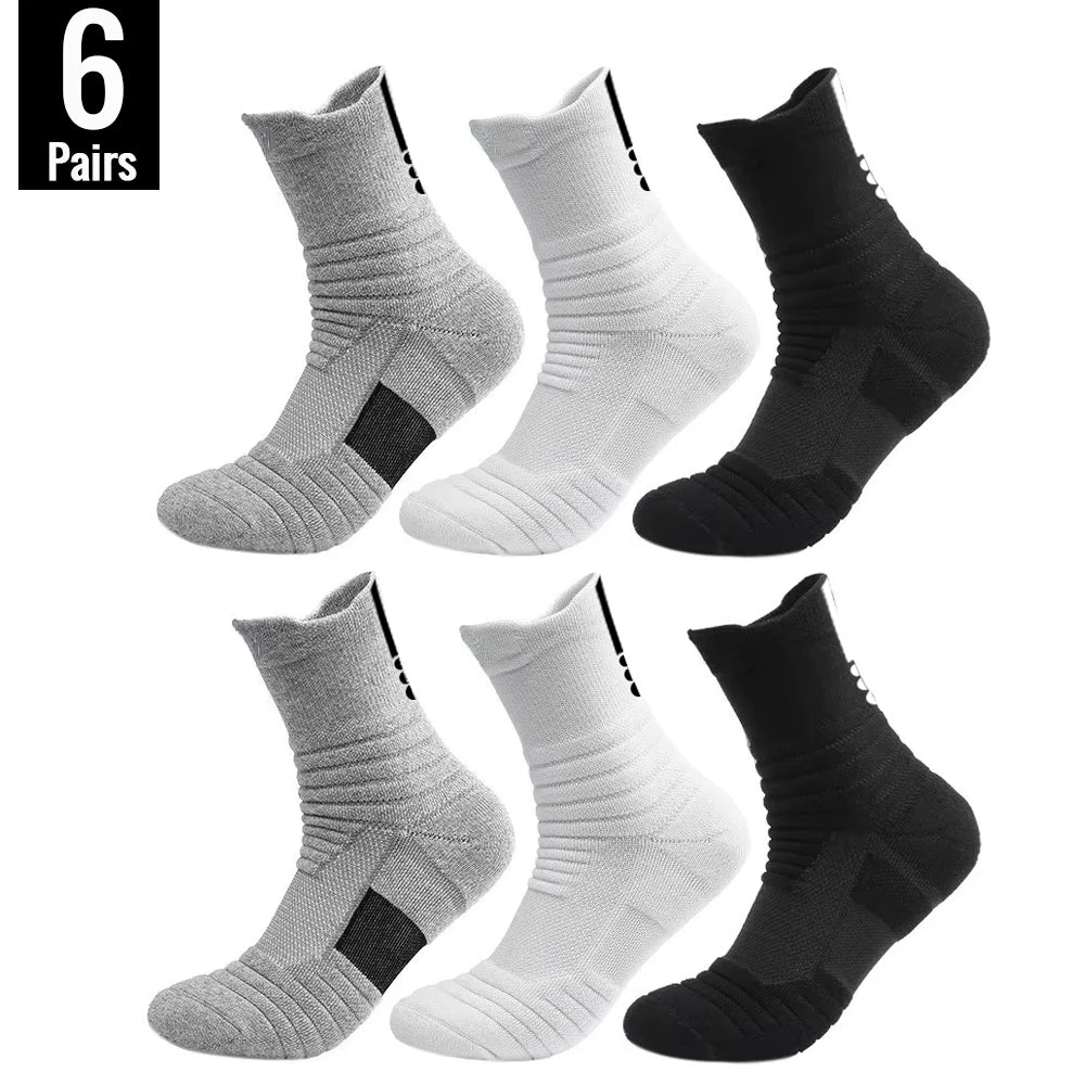 6/3/1 Pairs New Men Sports Running Fitness Flight Short Tube Socks Women's Towel Bottom Basketball Socks Solid Color Black Socks