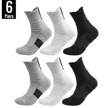 6/3/1 Pairs New Men Sports Running Fitness Flight Short Tube Socks Women's Towel Bottom Basketball Socks Solid Color Black Socks