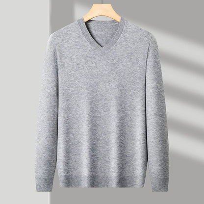 Men's V-Neck Basic Solid Color Sweatshirt Warm Autumn Knitted Oversize Pullover Elastic round Neck Sweater for Casual Wear