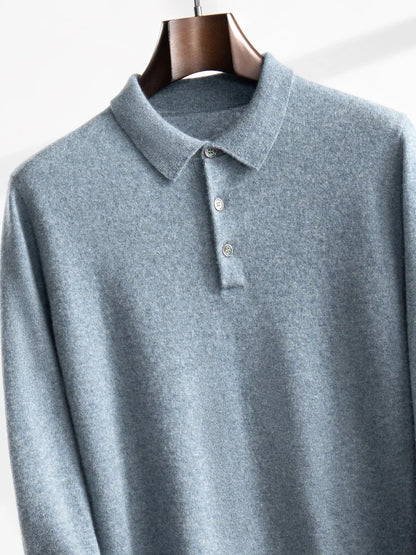 ANGEL 2024 Men's New POLO Shirt 100% Cashmere Knitted Pullover Solid Color Sweater Fall Winter Casual Business Office Jacket