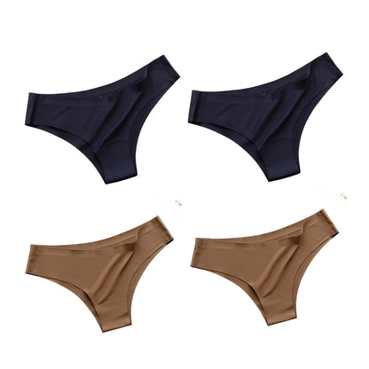 4PCS/Set Seamless Brazilian Panties Women's Sexy Lingerie Cool Ice Silk Low Waist Briefs Soft Solid Ultra-thin Bikini Underwear