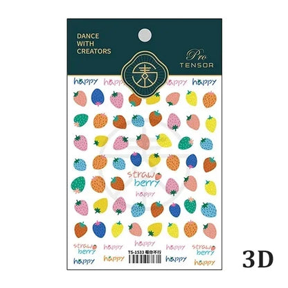 Fresh Sweet Fruits Strawberry Cherry Bowknot Love Heart Lemon 5D Nail Art Stickers Self Adhesive Decorations Nail Manicure Decal