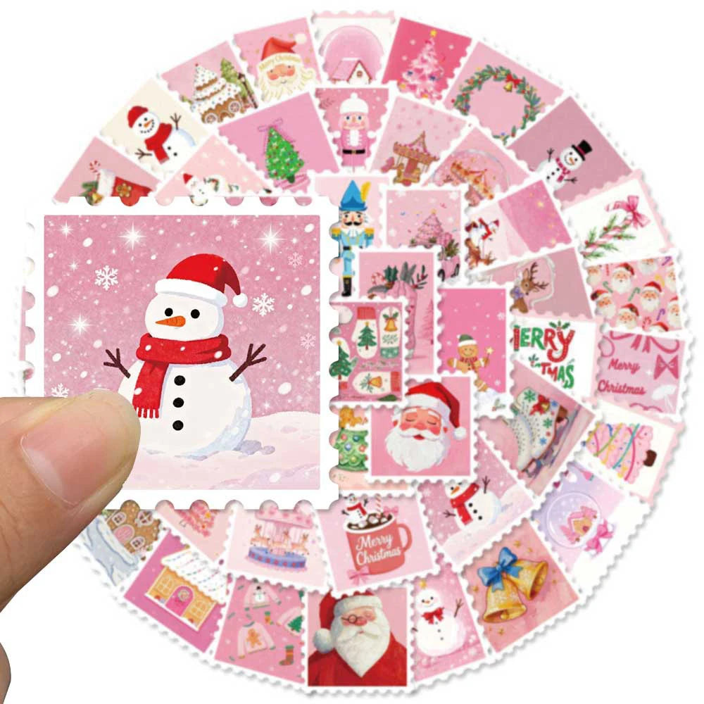 10/30/50pcs Cartoon Pink Christmas Stamps Stickers Cute Santa Claus Aesthetic Decals Luggage Notebook Phone Graffiti Sticker Toy