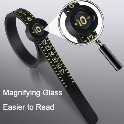 Adjustable Ring Sizer with Magnifier US/UK/EU/HK Size Chart Reusable Finger Measuring Tool for Accurate Ring Sizing