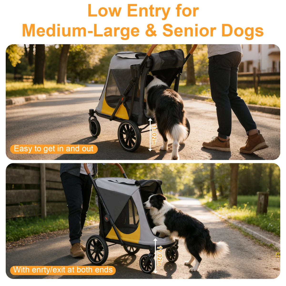One-Click Folding Dog Stroller for Large Dogs Outdoor Pet Jogger Wagon Stroller Carrier with Storage Pockets 4 Wheels Pet Travel Stroller