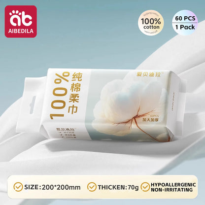 AIBEDILA Newborn Baby Cotton Dry Wipes Unscented Hypoallergenic 3-in-1 Clean Care Thick Facial Towels for Sensitive Infant Skin