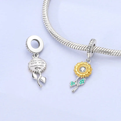Original 925 Sterling Silver Charm Beads Clover Sunflower Tulip Carnation Pendant For Women Jewelry Fashion Gift