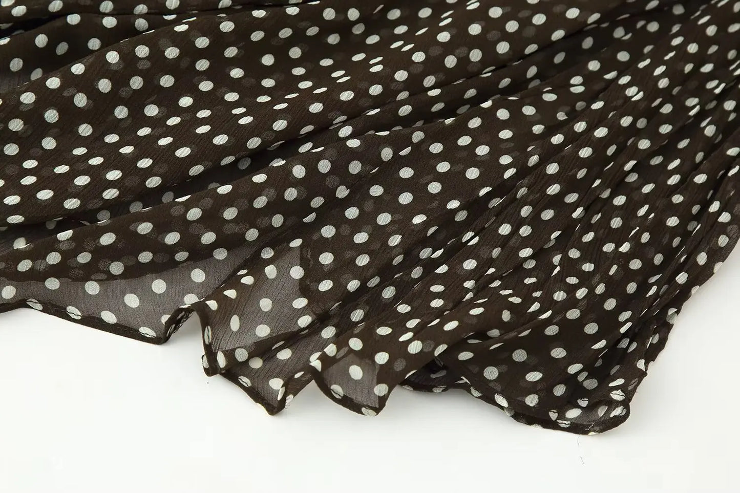 Nlzgmsj 2026 Spring Summer Women's Vintage Black Polka Dot Ruffle Hem Skirt  Asymmetrical Hem Midi Skirt