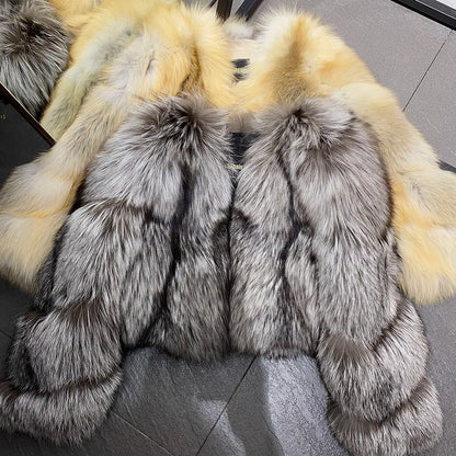 YOLOAgain Women's Natural Fox Fur Jacket 2025 Winter Warm Luxury Real Fox Fur Coat