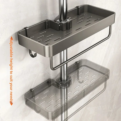YM No-Drill Installation Bathroom Showerhead Storage Rack Tray Rain Shower Rod Holder Lift Bracket for Bathroom Organization