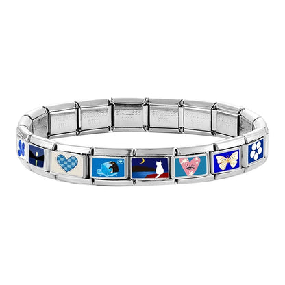 Fashion Blue NO.8 Ball Panda Elephant Cat Flower Italian Charms Fit 9mm Stainless Steel Women Fashion Bracelet DIY Jewelry Gifts