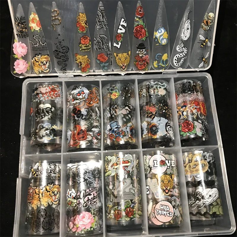 New Flower Nail Foils for Transfer Paper Stickers Floral Adhesive Fruit Nails Wraps Fish DIY Water Marble Nail Art Decorations