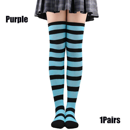 Color Striped Stockings Japanese Over Knee Socks Fashion Women Keep Warm Soks Sexy Slim Long Socks Hosiery JK Cosplay Lolita Y2k