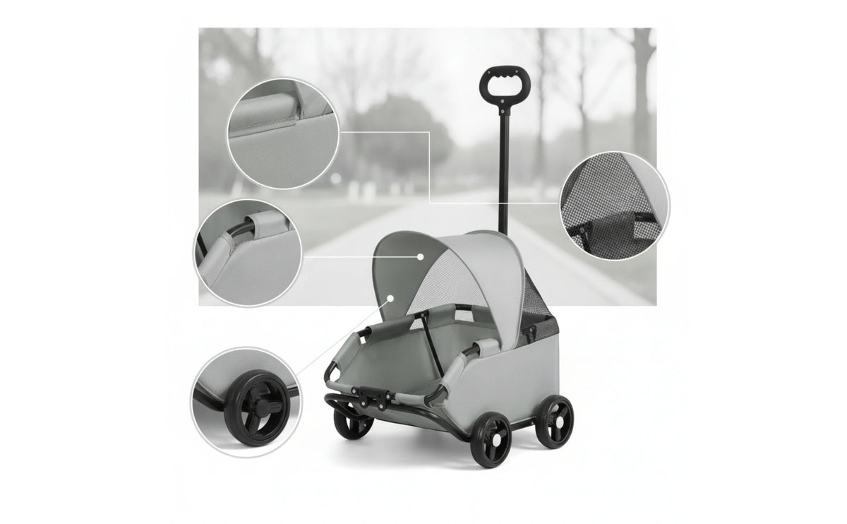 Four-Wheel Pet Stroller Compact Dog Stroller with Canopy Easy-to-Maneuver Roomy for Dogs, Outdoor Walks, Travel