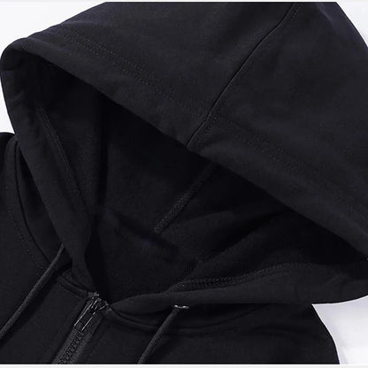 High Street Hoodie Men Solid Color Zip Up Long Sleeve Loose Jacket Coats Casual Hooded Sweatshirt Y2K Fashion Outdoor Clothes