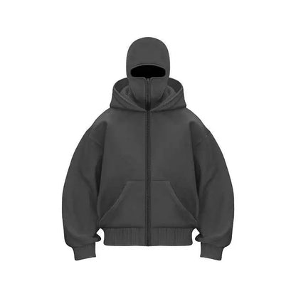 Unisex Plain Hooded Zip Up Sweatshirt Autumn Winter Ins Style Couple Matching Pullover Jacket