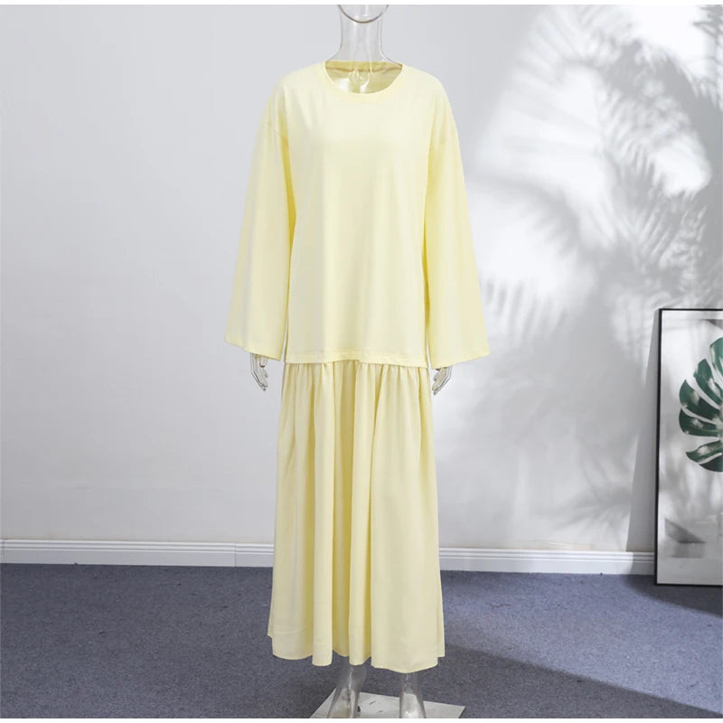 2026 Summer New Loose Patchwork Dresses Women's Pleated Fashion Short Sleeve O-neck Long Robes Female Elegant Casual Dress