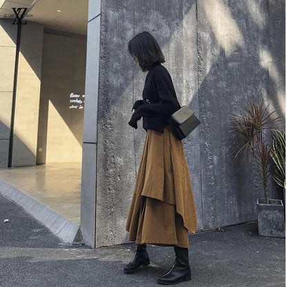Women Black Skirts Japanese Gothic Irregular High Waist Pleated Skirt Pants for Women Vintage Cargo Skirts Female Clothes Ladies