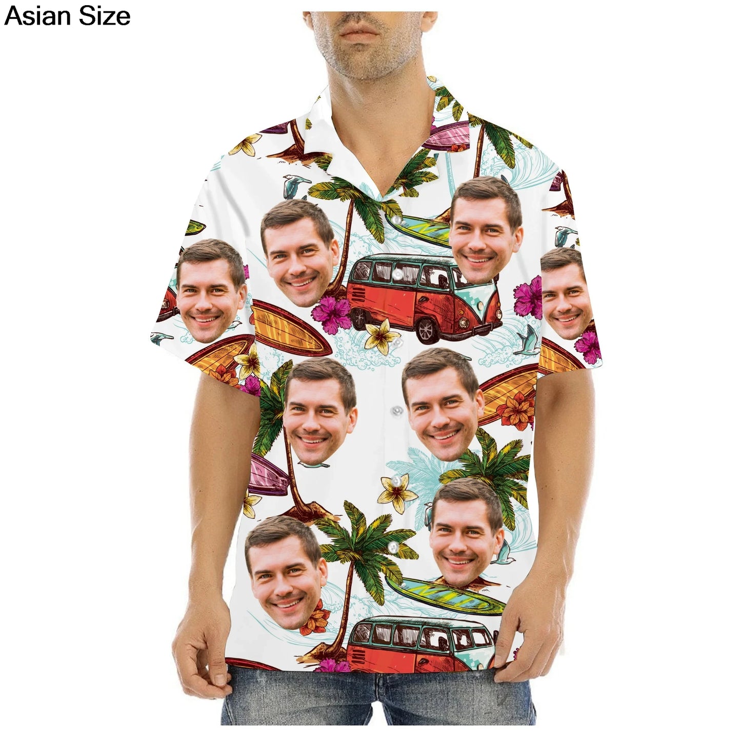 Hawaiian Shirt With Custom Face For Men Women Personalized Hawaii Gift For Girlfriend Boyfriend Tropical Beach Button Down Shirt