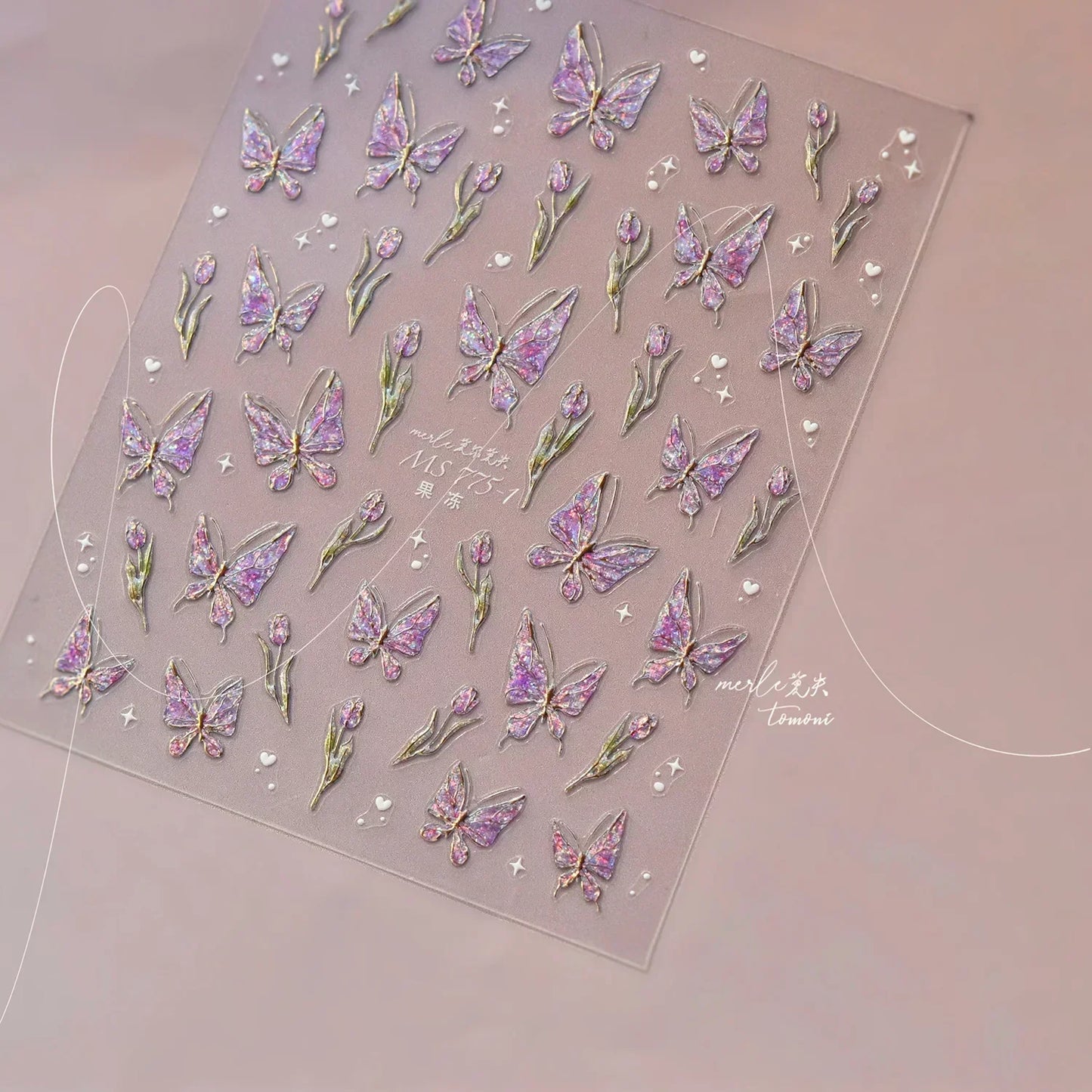Shiny Jelly Butterfly Charming Golden Gradient Bowknot 5D Self Adhesive Nail Art Sticker Flower Petal Rhinestone Manicure Decals