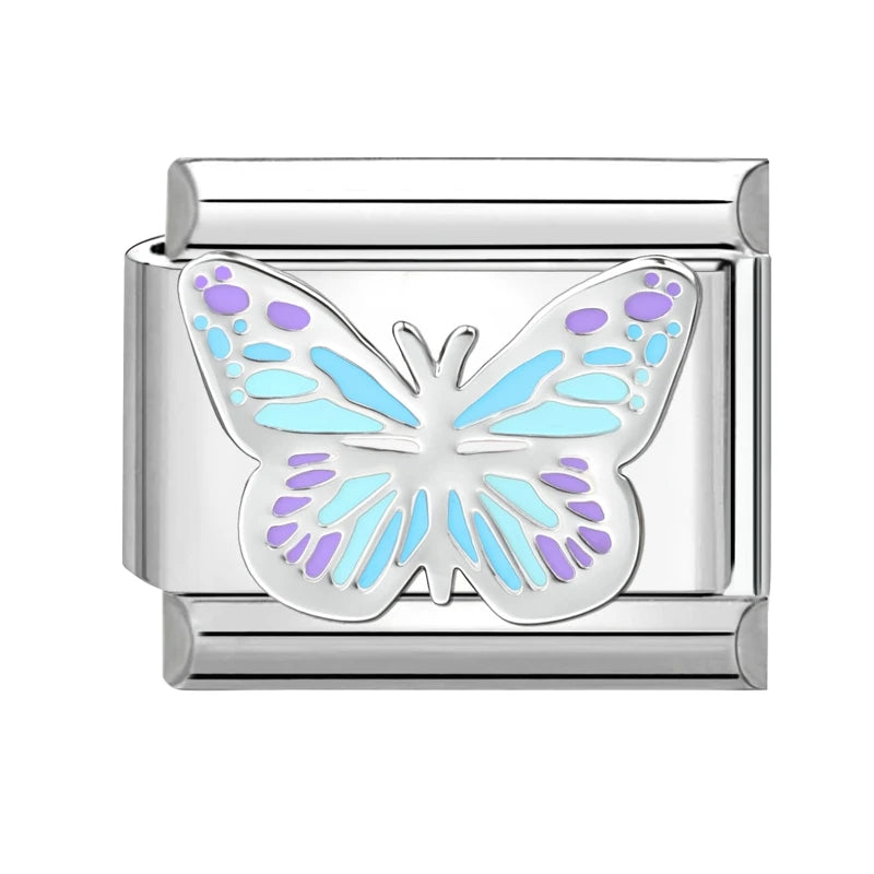 Fashion Drip Glaze Blue Eyes Colorful Butterfly Italian Charm Links Fit 9mm Stainless Steel Bracelet Jewelry DIY Making Beads